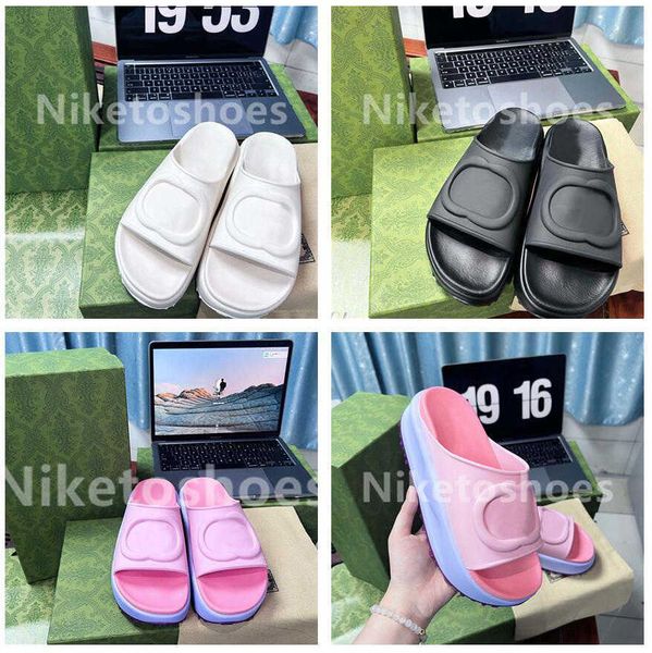 

2022 new women's slipper double g miami platform sandals white macaron thick soles candy color luxurys rubber slippers tpu slippers siz, Black