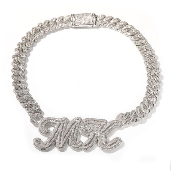 

new custom copper zircon letter pendant cuban chain male and female hip hop necklace, Silver