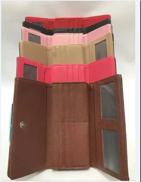 

2 pecs/lot r price classic women wallets 5 colors bottoms brown flower lady long wallet coin purse card holder not come with box zipper pock, Red;black