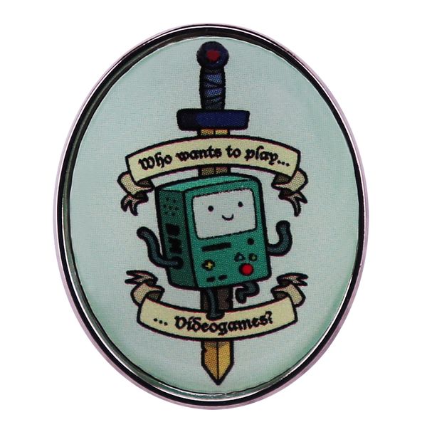 

who wants to play video game with bmo enamel pin adventure x time funny badge backpack decoration jewelry, Blue