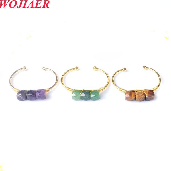 

wojiaer fine retro style tigers eye quartzs natural stone bangle bracelet for women trend girls gold color open jewelry gift bo963, Black