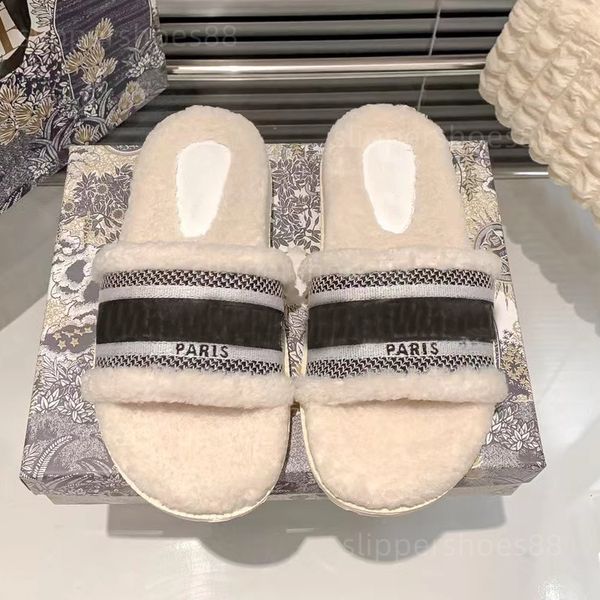 

designer slippers shearling embroidered slide chunky platform fluffy slider sandals for women comfort soft fur slipper flipflop moccasin sho, Black