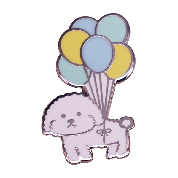 

cute bichon frise balloon brooch badge hard enamel pins, Blue