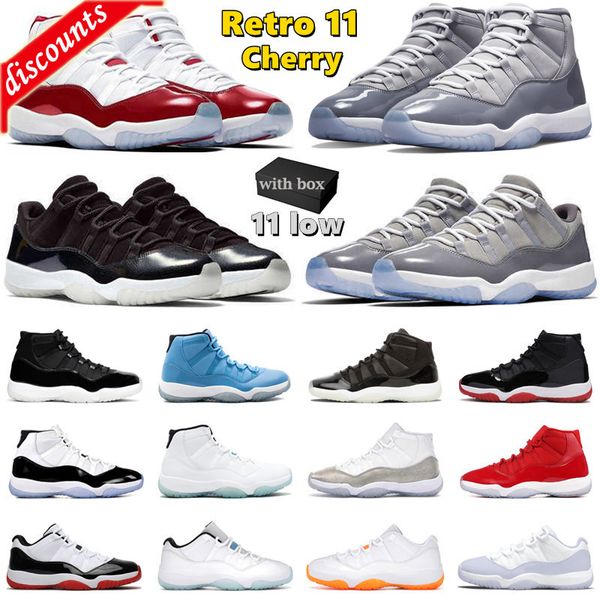 

with box 11 11s basketball shoes men women cherry 72-10 low cool grey 25th anniversary bred pantone pure violet mens trainers sport sneakers, Black