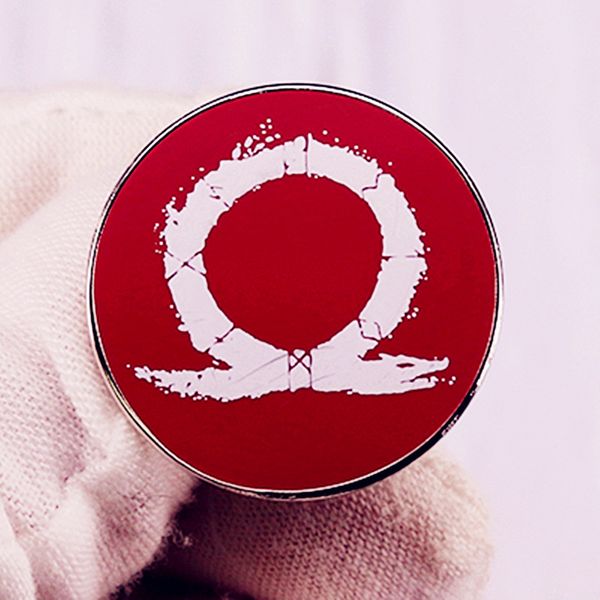 

god of war omega symbol kratos brooch pins metal badges enamel lapel pin brooches jackets jeans fashion jewelry accessories, Blue