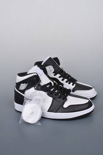

basketball shoes jumpman 1 mid black white upper round toe rubber sole flat heel sports trendy trainer size 36-46 ship with shoebox