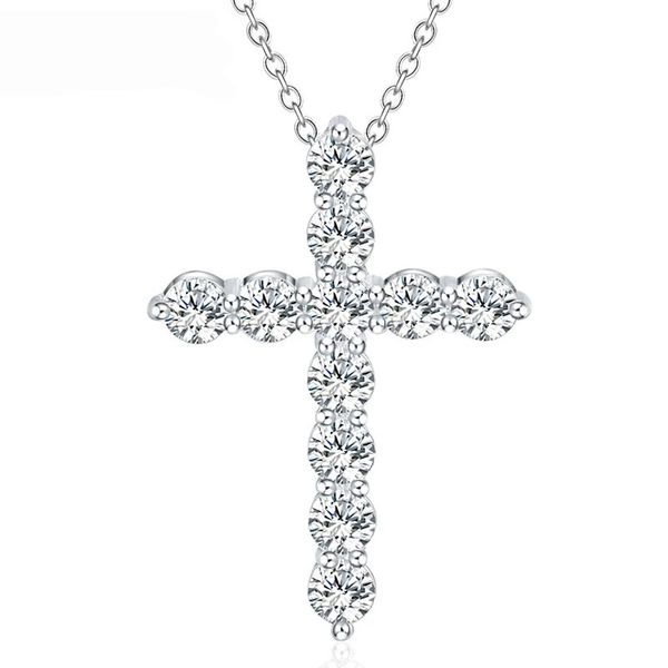 

925 sterling silver large zircon aaa cross pendant necklace for women fashion wedding party charm jewelry