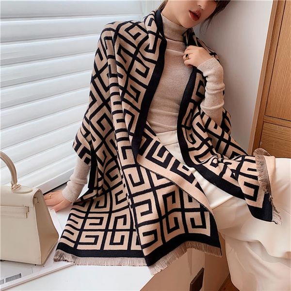 

2020 luxury winter scarf women pashmina shawl lady wraps design print warm blanket female neck scarves thick stoles lj2012212736, Blue;gray