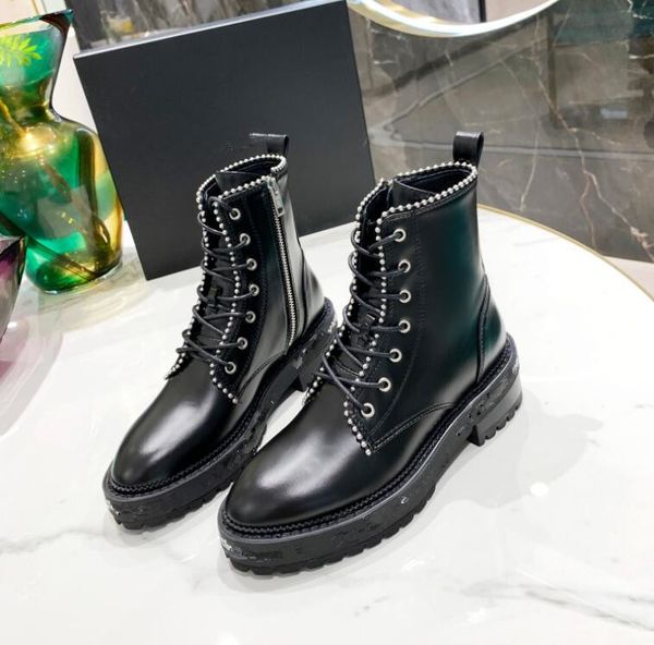 

monolith white leather nylon pouch ankle combat boots platform wedges lace-up round toe block heels flat booties chunky luxury designer for, Black