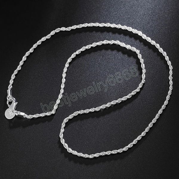 

925 sterling silver 16/18/20/22/24 inch 2mm flash twisted rope chains necklace for women man fashion wedding charm jewelry