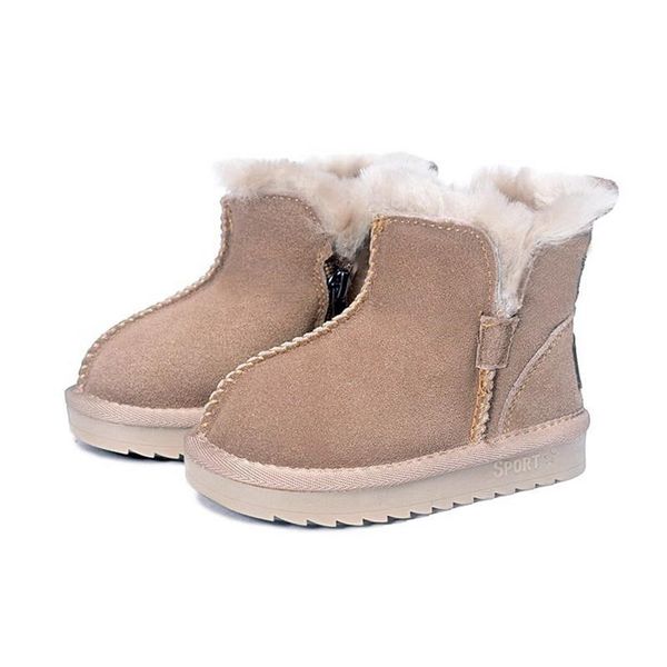 

new winter children snow boots genuine leather wool girls plush flats boy warm shoes fashion kids boots baby toddler sneakers2684, Black;grey