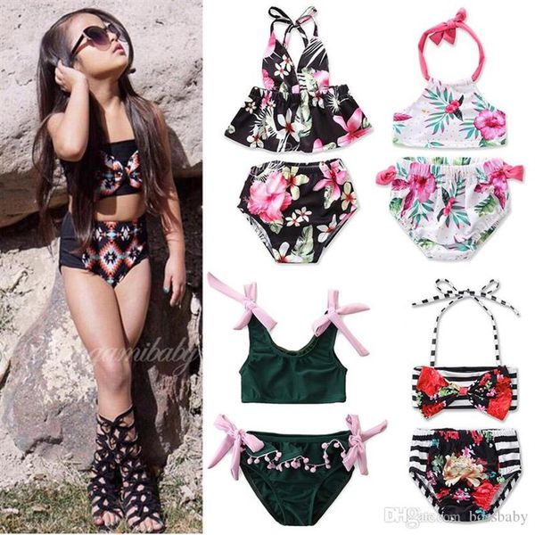 

baby girls floral swimsuits 8 designs toddler flowers sling ruffles bathing suits kids beach bikini water sports swimwear 060320248v, Black