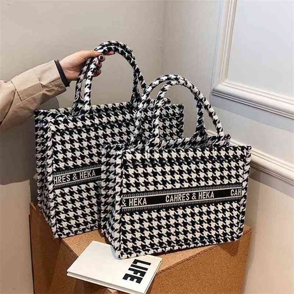 

55% off online sale wholesale large capacity autumn and winter hand bag foreign style wool tweed thousand bird lattice fashion simple single