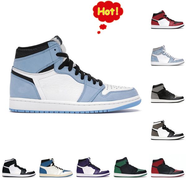 

university blue 1s 1 basketball shoes black white unc bred banned prototype seafoam tie dye shadow dark mocha hyper royal silver toe carbon