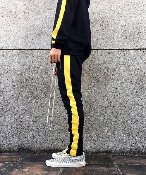 

men's pants side yellow stripe men casual track pant 2022 splice stripes mens sweatpants joggers hip hop pocket zipper trousersmen&#039, Black