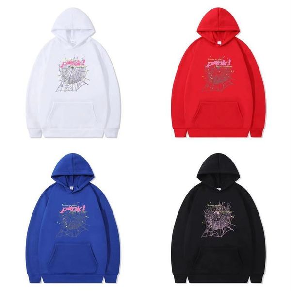 

designer 555 spider puff print sp5der young thug 555555 angel hoodie men fabric spider web women sweatshirts pullover, Black
