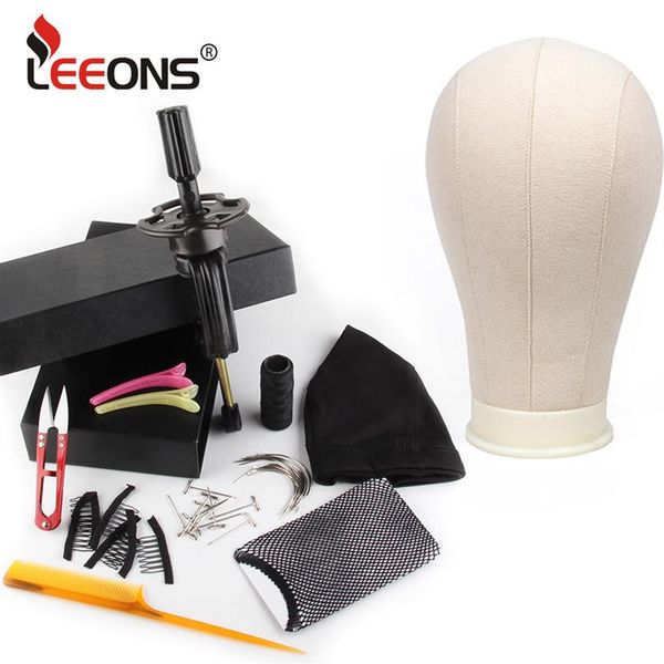 

leeons wig making kit mannequin head canvas block head wig holder 11pcs making tools dome cap hair comb brush hair net pins3281