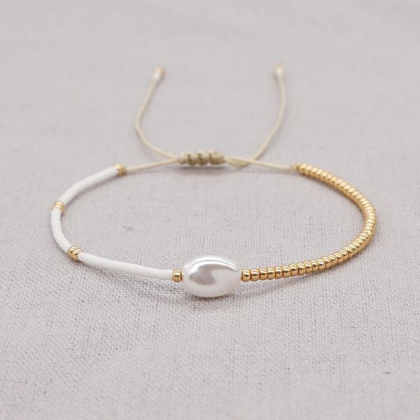 

faux white baroque bracelet strand color contrast miyuki seed beads adjustable simple bracelets for women fashion jewelry, Black