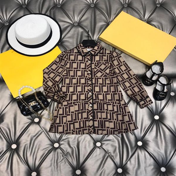 

luxury girls skirts dresses autumn ff print children brown skirt long sleeve cotton princess wear size 100-150281w, Red;yellow
