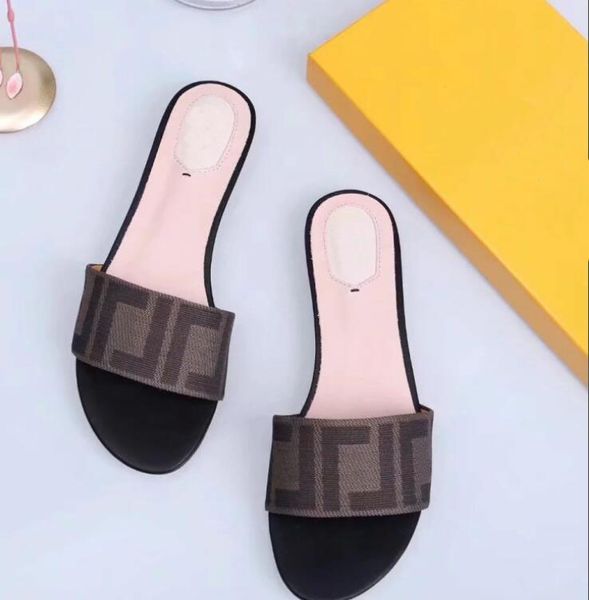 

designer women slippers sandals ladies luxury genuine leather geometric print slippers flat shoe ffs sandal party wedding shoes with box siz, Black