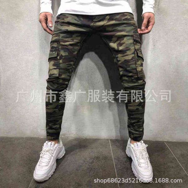 

2022 men's fashion jeans camouflage elastic pen bag leggings l0021, Blue