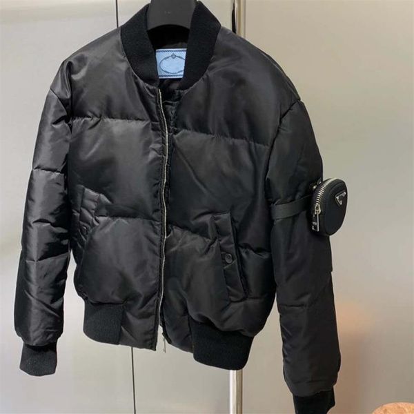 

21ss women men winter jackets luxurys parkas letter symbol short length warm down jackets with small bag 3 size s-l289t, Black