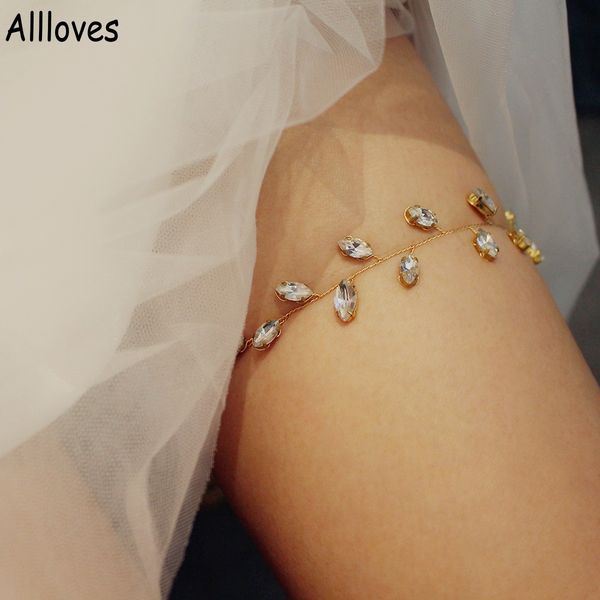 

luxury crystals bridal garters for wedding accessories sparkly rhinestones gold women leg rings brides garters ladies jewelry gifts cl0932, White