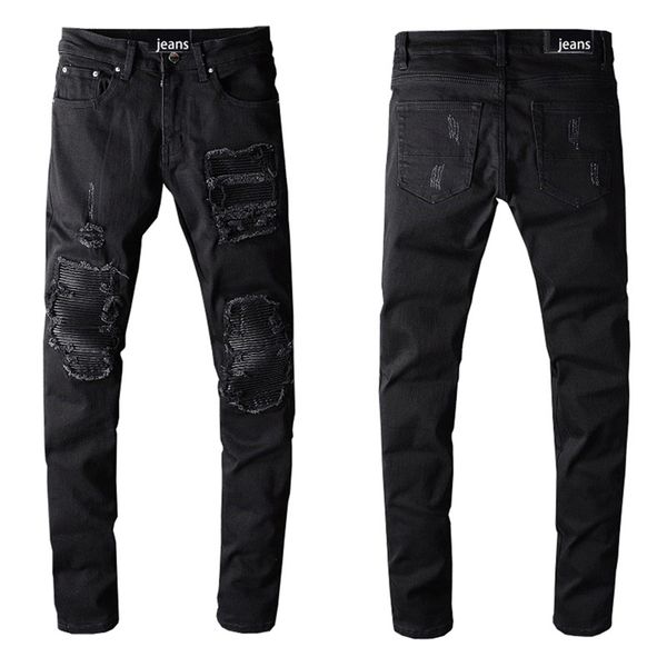 

fashion black patch hole slim jeans for mens casual hip hop streetwear frayed brand youth denim pencil pant 5200, Blue