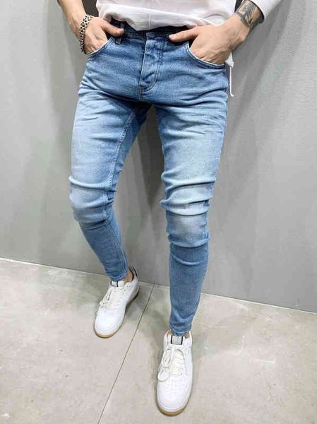 

men's elastic tight legged fashion jeans, Blue