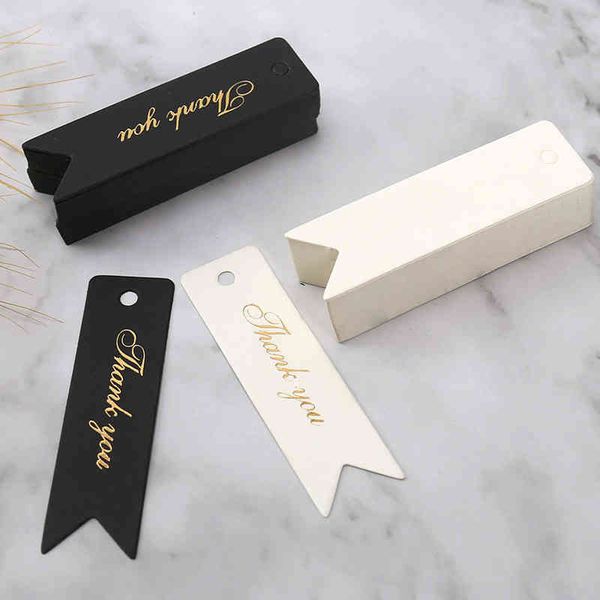 

50-100pcs gold stamping thank you paper card tags black white handmade gift wrapping diy jewelry packing wholesale