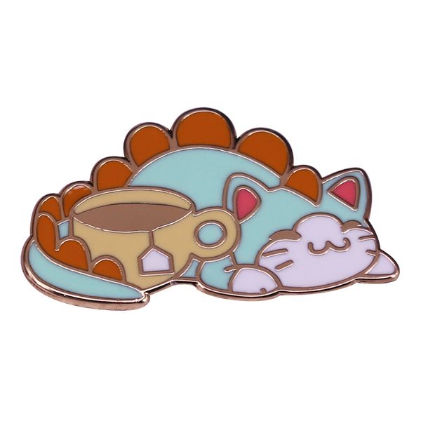 

tea-rex meow enamel pin perfect introverts accessory for when cats tea and alone time are your thing, Blue