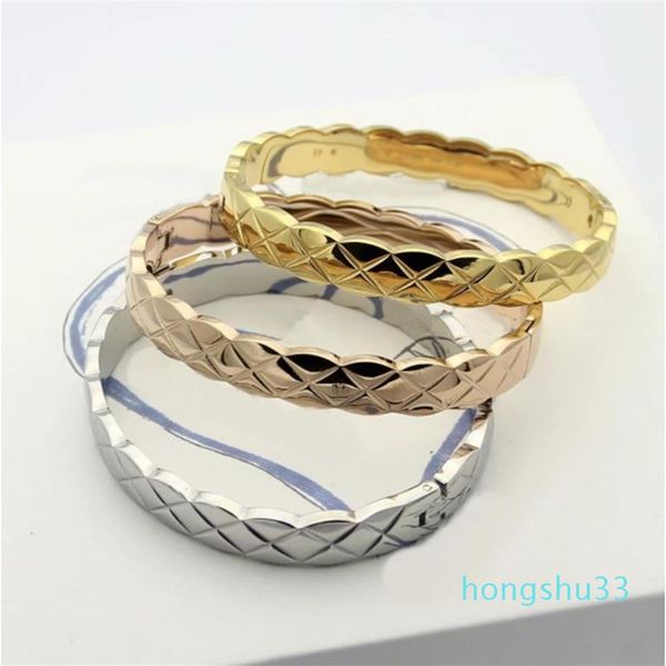 

europe america fashion new style lady women titanium steel engraved c initials plaid wide bangle bracelets 3 color216t, Black