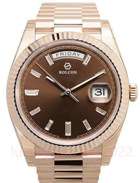 

watch super quality siver luxury rose golden lens time scale 36mm 41mm automatic mechanical sapphire glass leather belt wristwatch, Slivery;brown
