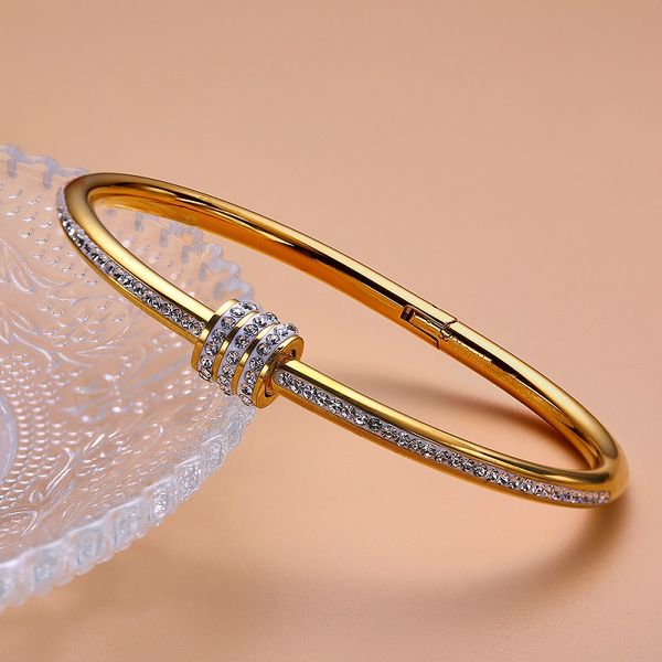 

high end luxury jewelry plated bracelet bangle 18k gold full diamond jewelry women classic for girls wedding party gift not allergic 58mm 3, Black