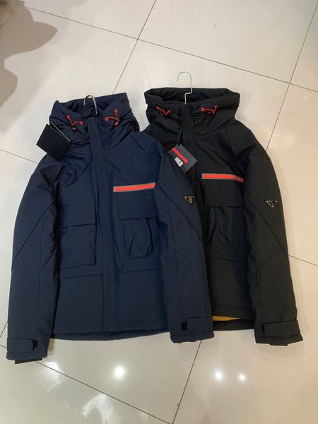 

coat down jacket winter parkas coats casual thicken windproof and warm detachable hat outerwear badge decoration white duck down filling, Black