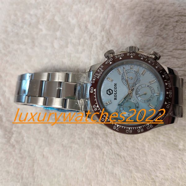 

mp factory mens watch ice blue dial 40mm mechanical automatic 116506 silver stainless steel bracelet diamond hour markers solid clasp fashio, Slivery;brown