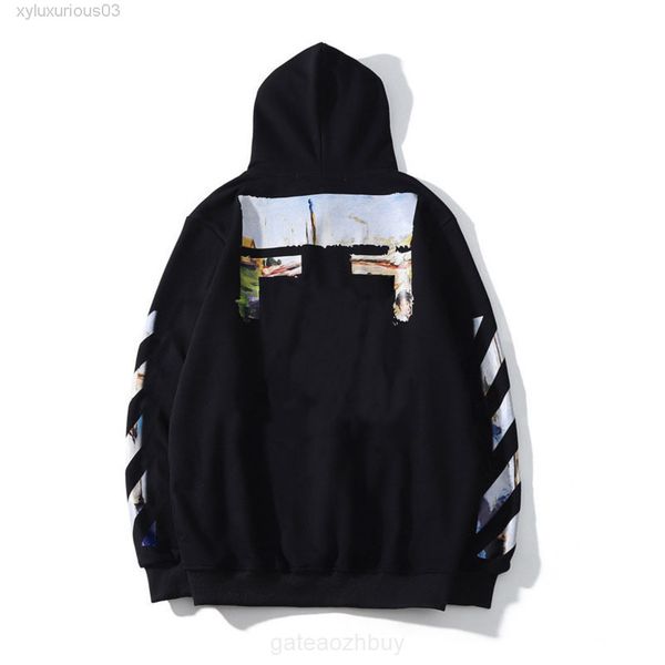 

designer offs sweaters mens loose classic sweatshirts fashion brand hoodie designers luxury pullover back oil paint arrow x men, Black