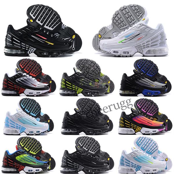 

tn plus 3 running shoes graphy pack triple white black hyper og classic neon kids trainers sports sneakers multi swooshes lase182c
