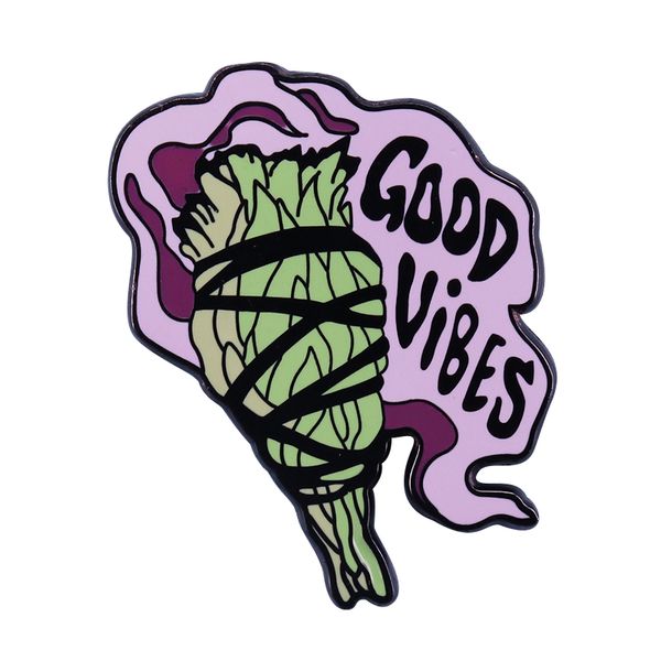 

good vibes sage light enamel pin lucky brooch clear the negative energy gift, Blue