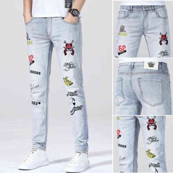 

new embroidered slim fitting jeans sprg and summer of 2022 new, Blue