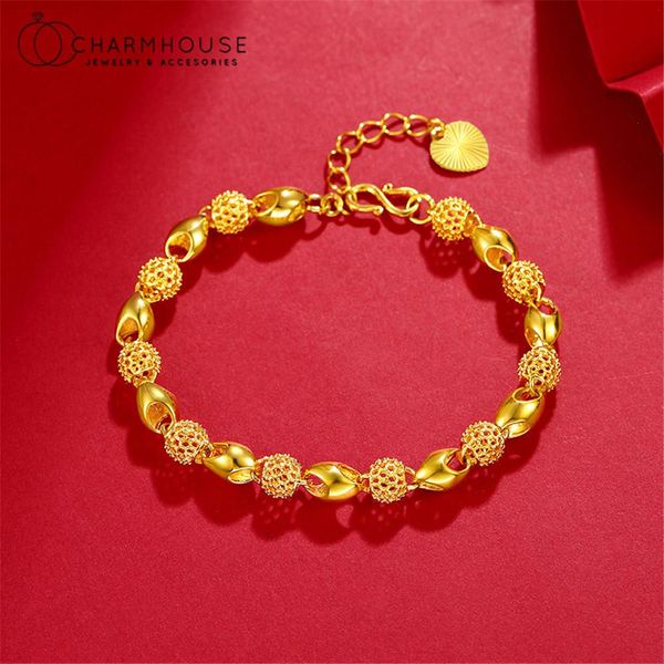 

24k gold gp strand charm bracelets for women exquisite beaded chain bracelet amp bangle wristband pulseira femme wedding jewelry bijoux, Black