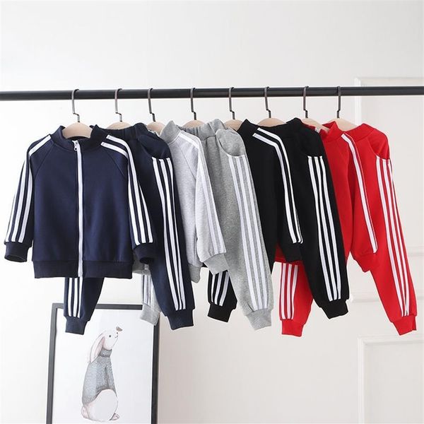 

kids leisure sport suit spring boys girls cotton zipper jacket pants 2pcs sets baby casual tracksuit children clothes 10 years y20306q, White