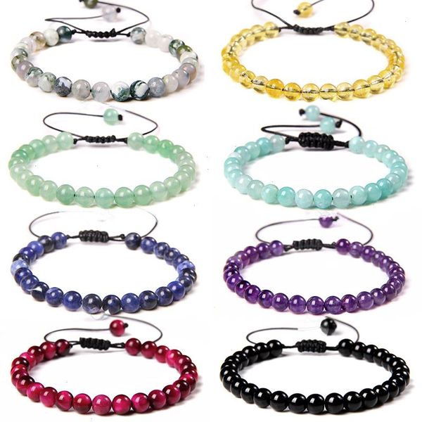 

multicolor real natural stone strand bracelet 6mm beads handmade braid bracelets for women men amethysts citrines healing reiki jewelry, Black