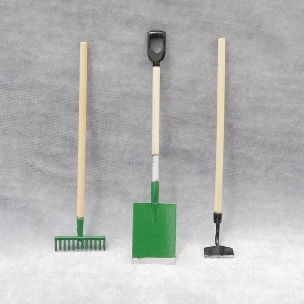

mini garden scene for doll house spade hoe rake garden tools three-piece set 1222905