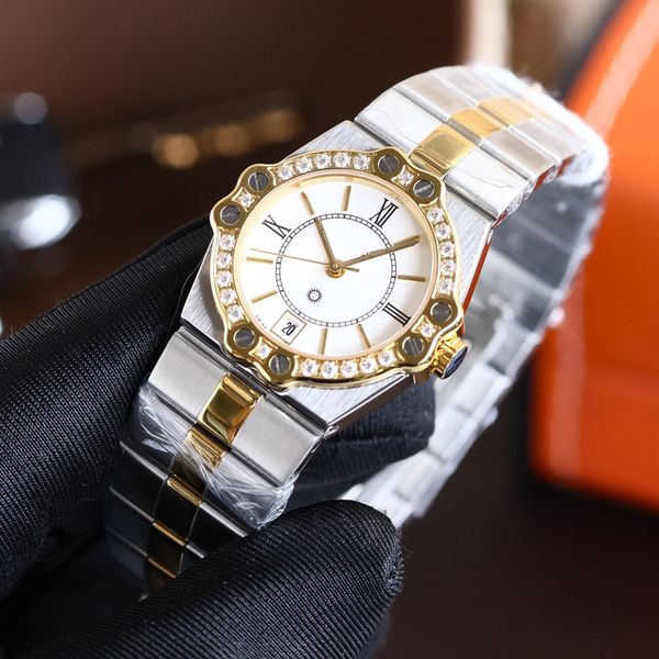 

fashion classic women's sports watch 28mm stainless steel band quartz movement 5156 ladies bracelet watches woman luxury watch designer, Slivery;golden