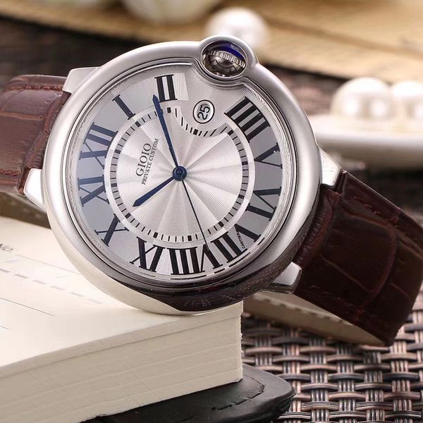

men automatic mechanical black blue white leather watch, Slivery;brown