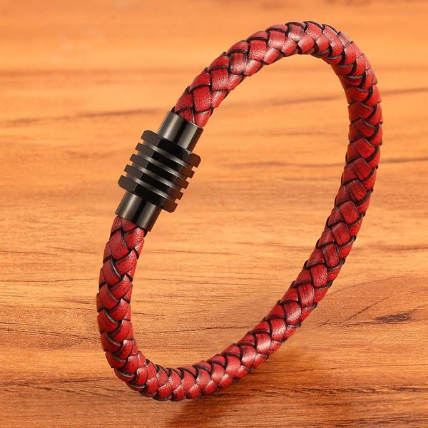 

combination custom stainless steel strands men leather bracelet magnet button multicolor choice for handsome boy, Black