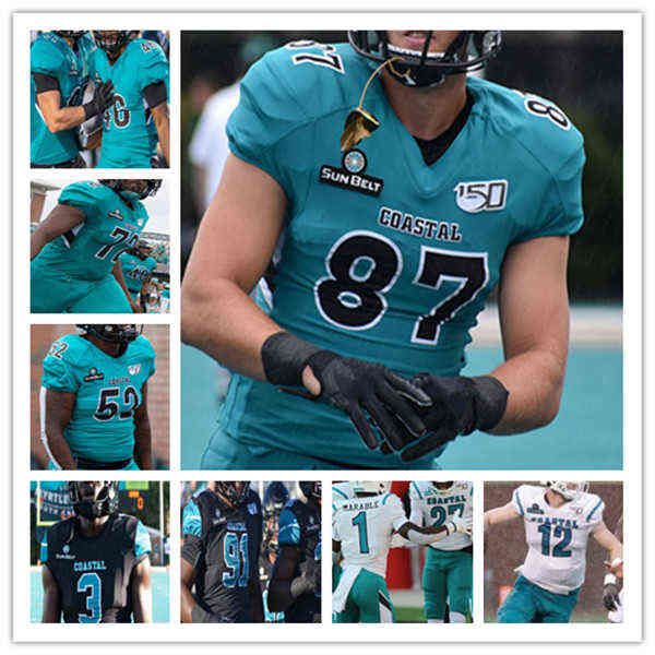 

custom 2021 college coastal carolina football jersey grayson mccall cj marable jaivon heiligh silas kelly jeffrey gunter isaiah likely 4xl, Black