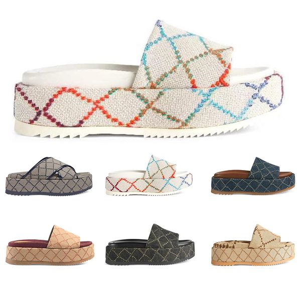 

2022 men women platform slipper sandal luxury designer black blue and ivory popular fashion canvas slides slippers