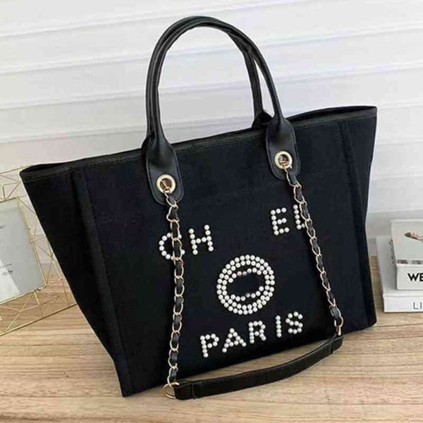 

luxury fashion women's evening bags brand ch handbags pearl tote canvas beach bag designers female portable shoulder large capacity big, Black;red